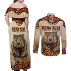 I Love Wombat Couples Matching Off Shoulder Maxi Dress and Long Sleeve Button Shirt Australian Aboriginal Art