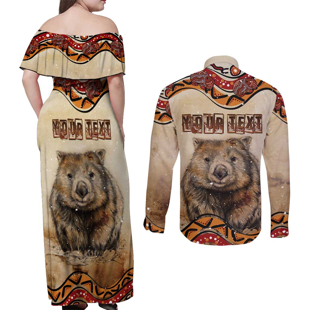 I Love Wombat Couples Matching Off Shoulder Maxi Dress and Long Sleeve Button Shirt Australian Aboriginal Art