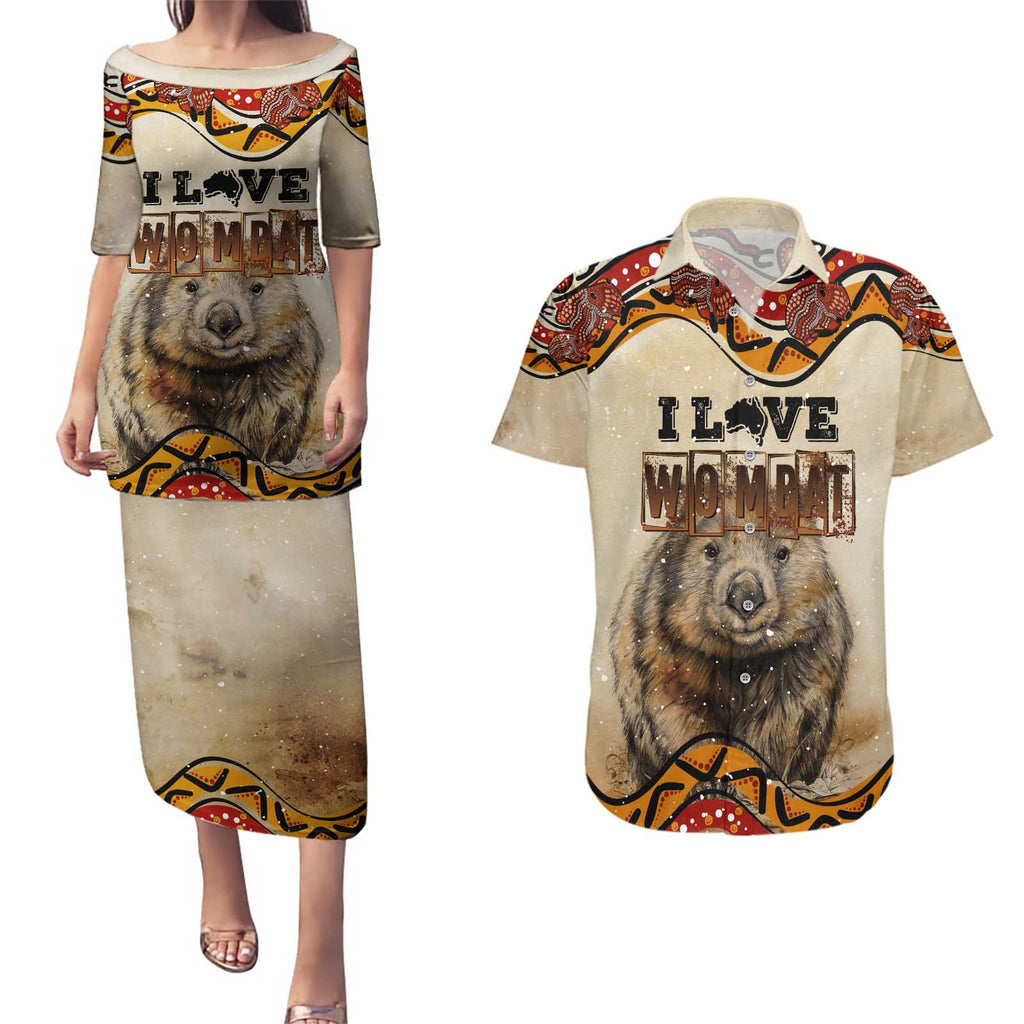 I Love Wombat Couples Matching Puletasi and Hawaiian Shirt Australian Aboriginal Art
