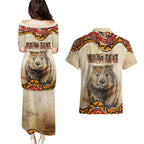 I Love Wombat Couples Matching Puletasi and Hawaiian Shirt Australian Aboriginal Art