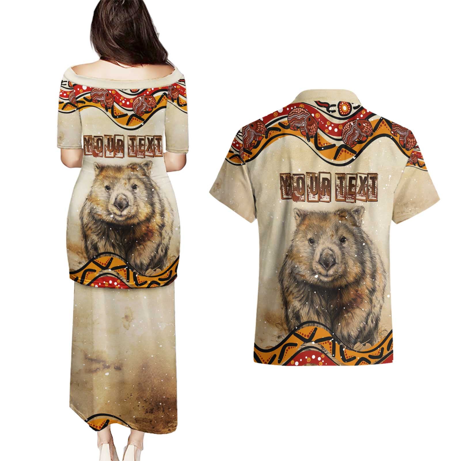 I Love Wombat Couples Matching Puletasi and Hawaiian Shirt Australian Aboriginal Art