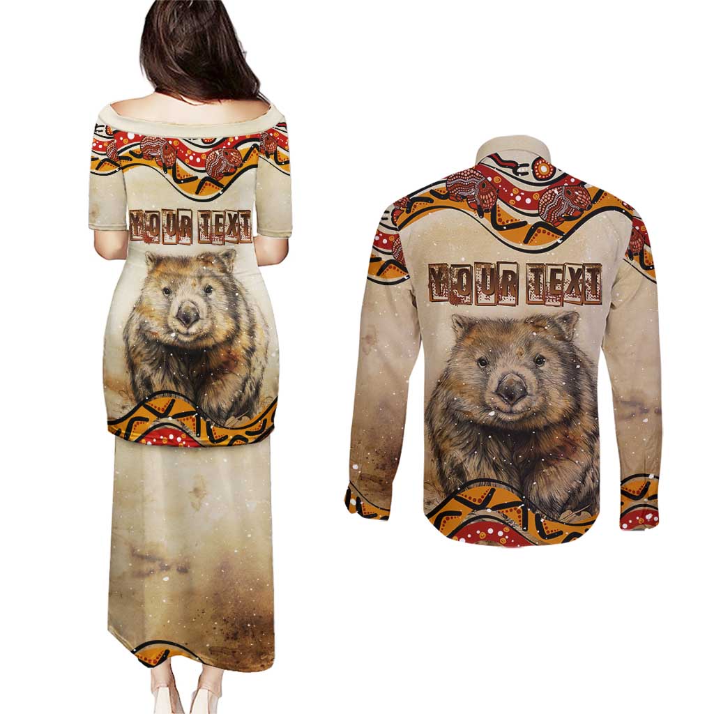 I Love Wombat Couples Matching Puletasi and Long Sleeve Button Shirt Australian Aboriginal Art
