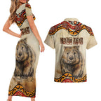 I Love Wombat Couples Matching Short Sleeve Bodycon Dress and Hawaiian Shirt Australian Aboriginal Art