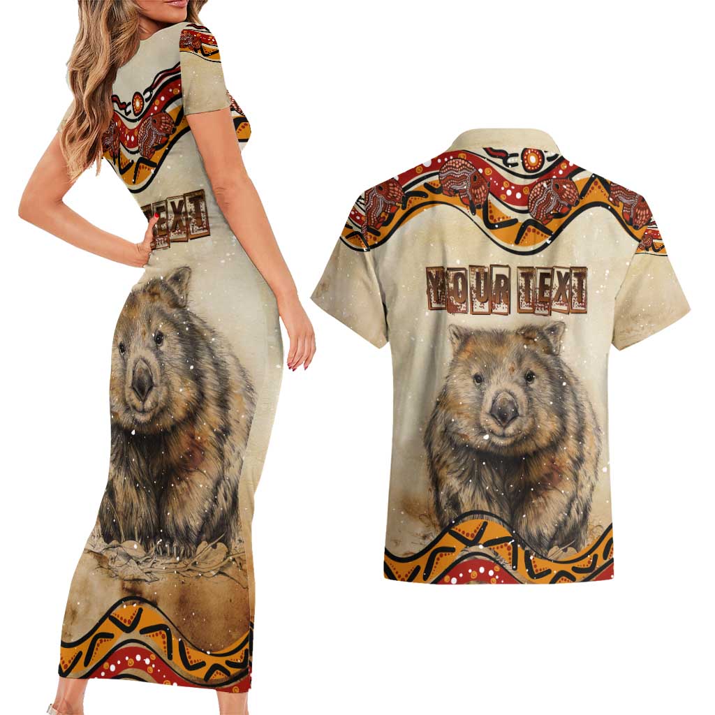 I Love Wombat Couples Matching Short Sleeve Bodycon Dress and Hawaiian Shirt Australian Aboriginal Art