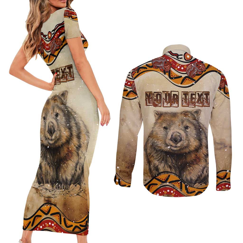 I Love Wombat Couples Matching Short Sleeve Bodycon Dress and Long Sleeve Button Shirt Australian Aboriginal Art