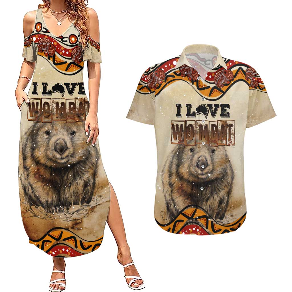 I Love Wombat Couples Matching Summer Maxi Dress and Hawaiian Shirt Australian Aboriginal Art