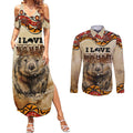 I Love Wombat Couples Matching Summer Maxi Dress and Long Sleeve Button Shirt Australian Aboriginal Art