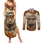 I Love Wombat Couples Matching Summer Maxi Dress and Long Sleeve Button Shirt Australian Aboriginal Art
