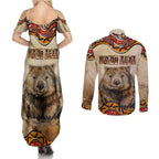 I Love Wombat Couples Matching Summer Maxi Dress and Long Sleeve Button Shirt Australian Aboriginal Art