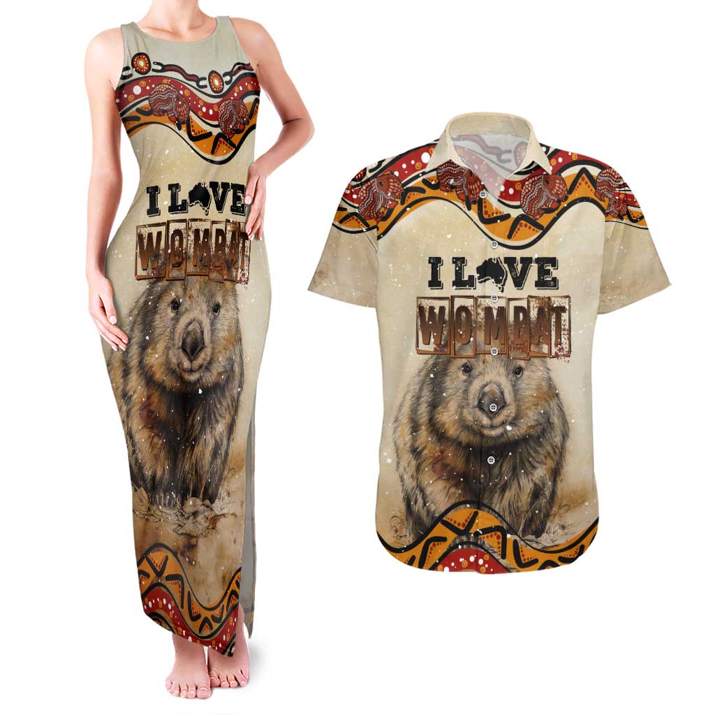I Love Wombat Couples Matching Tank Maxi Dress and Hawaiian Shirt Australian Aboriginal Art