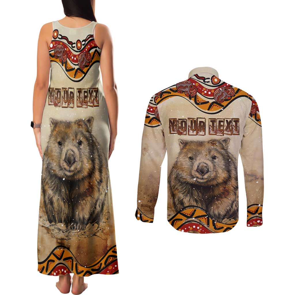 I Love Wombat Couples Matching Tank Maxi Dress and Long Sleeve Button Shirt Australian Aboriginal Art