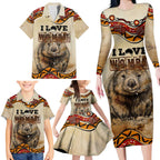 I Love Wombat Family Matching Long Sleeve Bodycon Dress and Hawaiian Shirt Australian Aboriginal Art