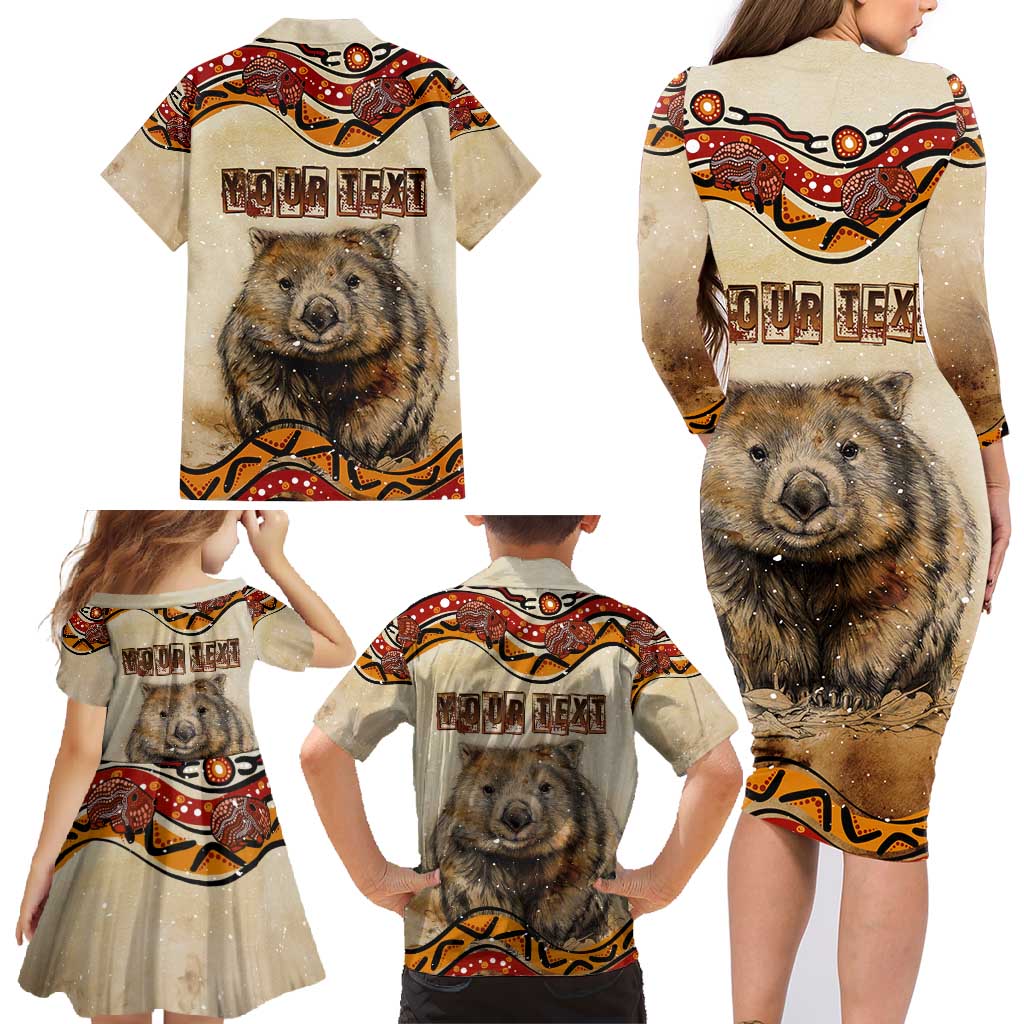 I Love Wombat Family Matching Long Sleeve Bodycon Dress and Hawaiian Shirt Australian Aboriginal Art