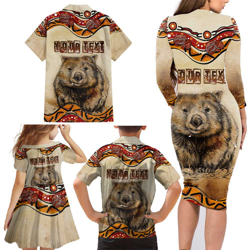 I Love Wombat Family Matching Long Sleeve Bodycon Dress and Hawaiian Shirt Australian Aboriginal Art