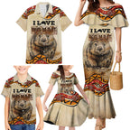 I Love Wombat Family Matching Mermaid Dress and Hawaiian Shirt Australian Aboriginal Art