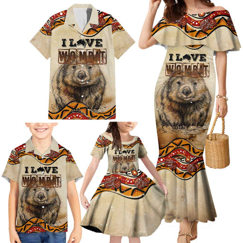 I Love Wombat Family Matching Mermaid Dress and Hawaiian Shirt Australian Aboriginal Art