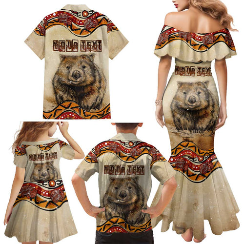 I Love Wombat Family Matching Mermaid Dress and Hawaiian Shirt Australian Aboriginal Art