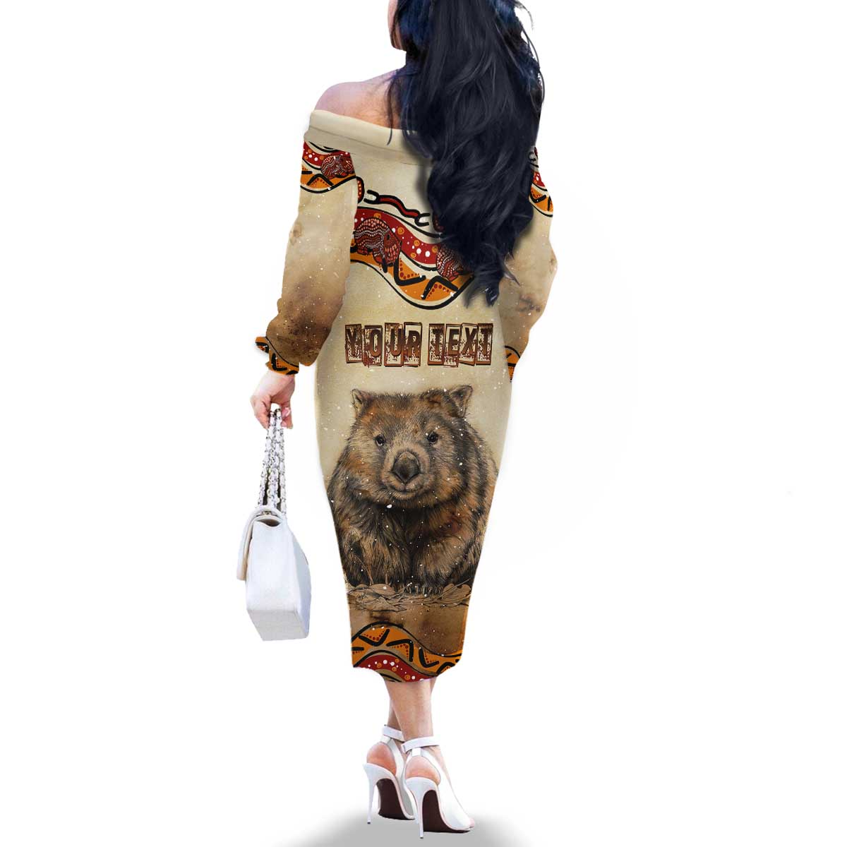 I Love Wombat Family Matching Off The Shoulder Long Sleeve Dress and Hawaiian Shirt Australian Aboriginal Art