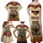 I Love Wombat Family Matching Off Shoulder Maxi Dress and Hawaiian Shirt Australian Aboriginal Art