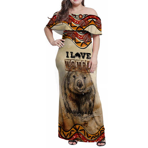 I Love Wombat Family Matching Off Shoulder Maxi Dress and Hawaiian Shirt Australian Aboriginal Art