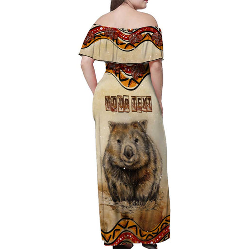 I Love Wombat Family Matching Off Shoulder Maxi Dress and Hawaiian Shirt Australian Aboriginal Art