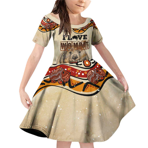 I Love Wombat Family Matching Off Shoulder Short Dress and Hawaiian Shirt Australian Aboriginal Art
