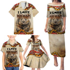 I Love Wombat Family Matching Puletasi and Hawaiian Shirt Australian Aboriginal Art