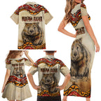 I Love Wombat Family Matching Short Sleeve Bodycon Dress and Hawaiian Shirt Australian Aboriginal Art