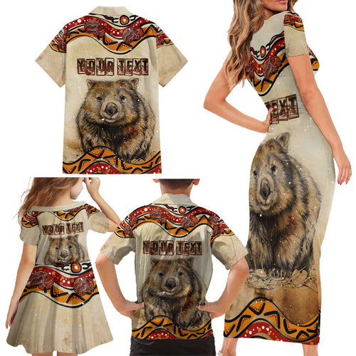 I Love Wombat Family Matching Short Sleeve Bodycon Dress and Hawaiian Shirt Australian Aboriginal Art