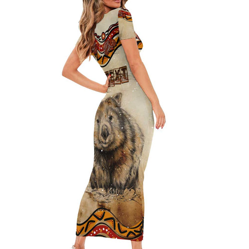 I Love Wombat Family Matching Short Sleeve Bodycon Dress and Hawaiian Shirt Australian Aboriginal Art