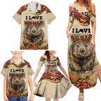 I Love Wombat Family Matching Summer Maxi Dress and Hawaiian Shirt Australian Aboriginal Art