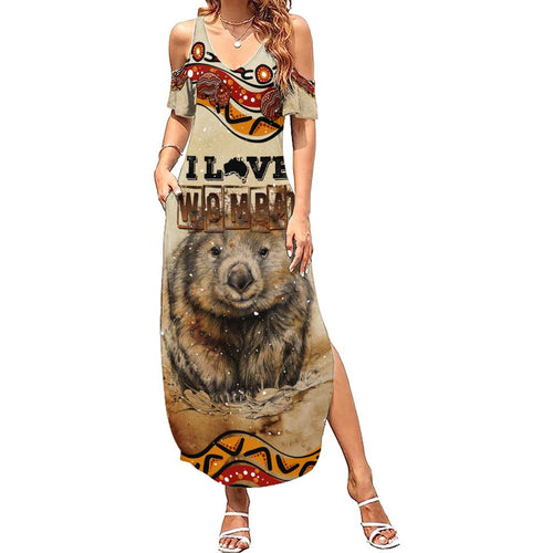 I Love Wombat Family Matching Summer Maxi Dress and Hawaiian Shirt Australian Aboriginal Art