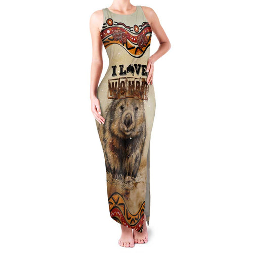 I Love Wombat Family Matching Tank Maxi Dress and Hawaiian Shirt Australian Aboriginal Art