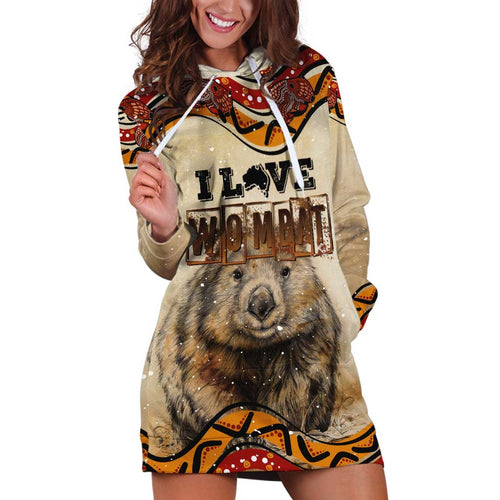 I Love Wombat Hoodie Dress Australian Aboriginal Art