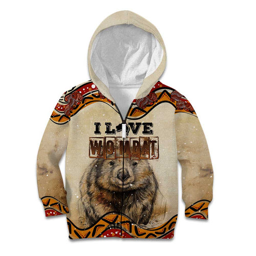 I Love Wombat Kid Hoodie Australian Aboriginal Art