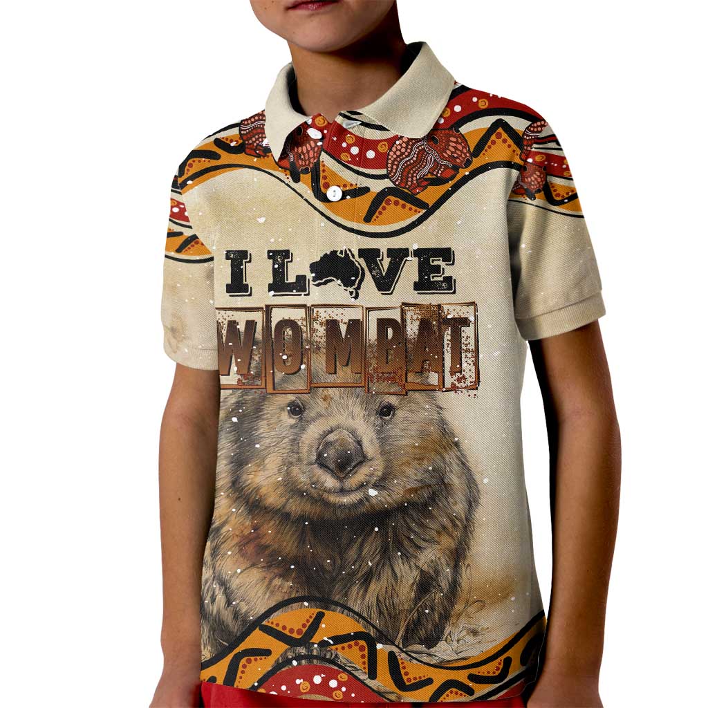 I Love Wombat Kid Polo Shirt Australian Aboriginal Art