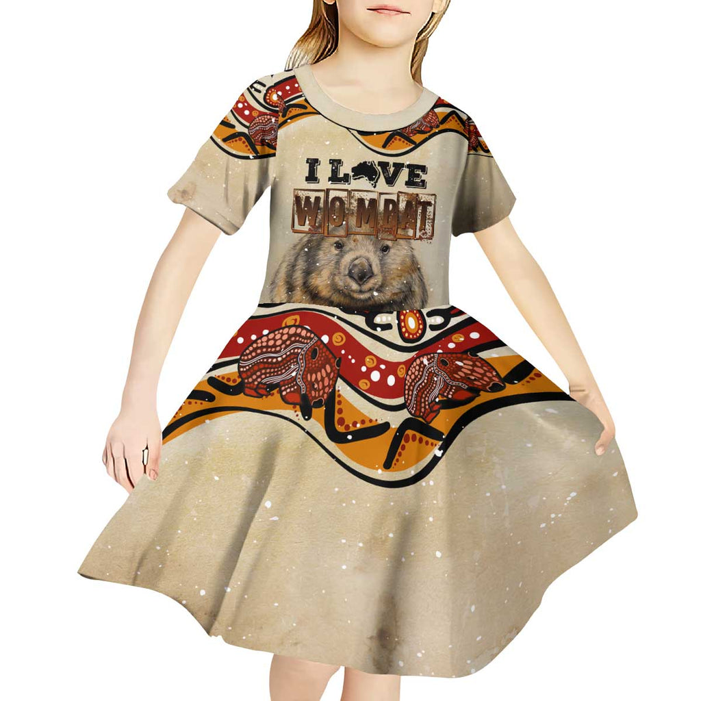 I Love Wombat Kid Short Sleeve Dress Australian Aboriginal Art