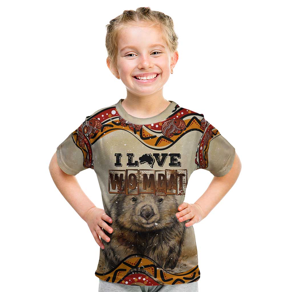 I Love Wombat Kid T Shirt Australian Aboriginal Art