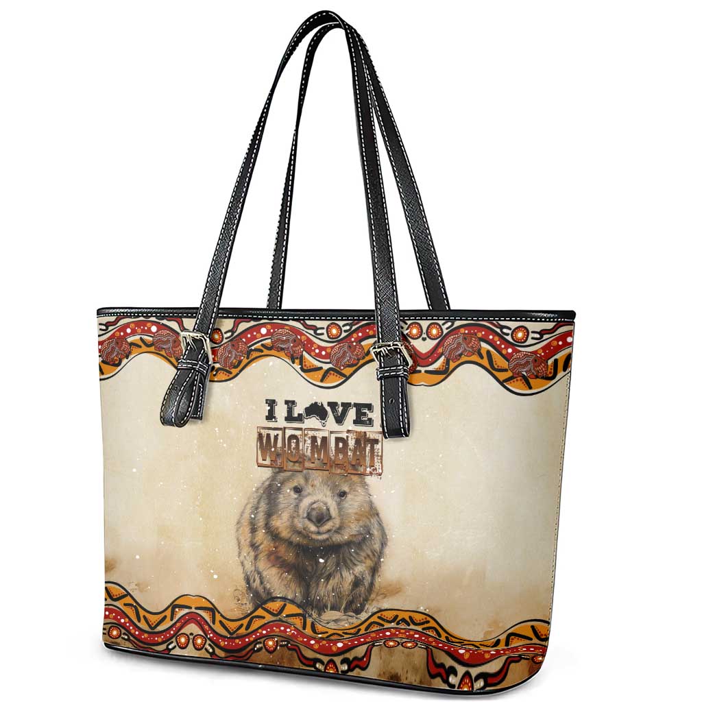 I Love Wombat Leather Tote Bag Australian Aboriginal Art