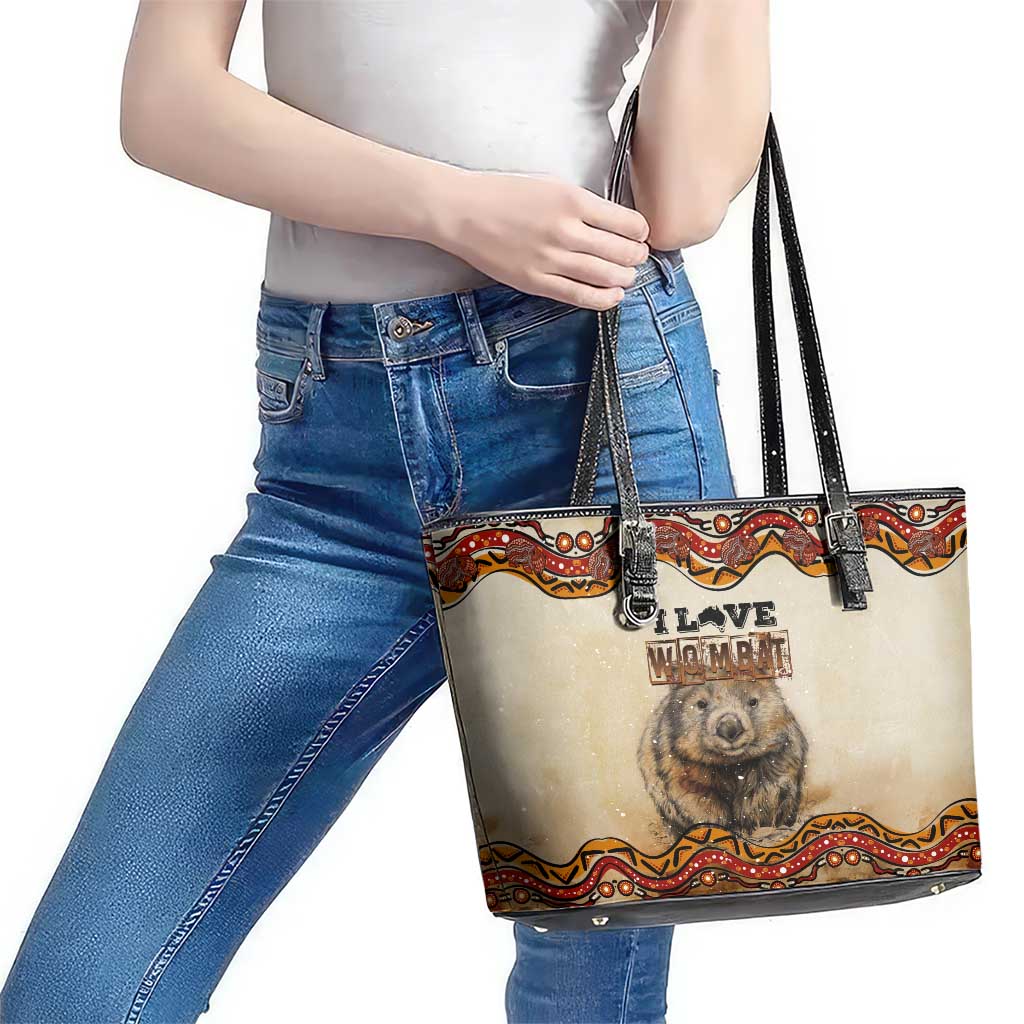 I Love Wombat Leather Tote Bag Australian Aboriginal Art