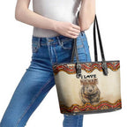I Love Wombat Leather Tote Bag Australian Aboriginal Art