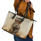 I Love Wombat Leather Tote Bag Australian Aboriginal Art