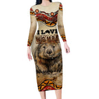 I Love Wombat Long Sleeve Bodycon Dress Australian Aboriginal Art