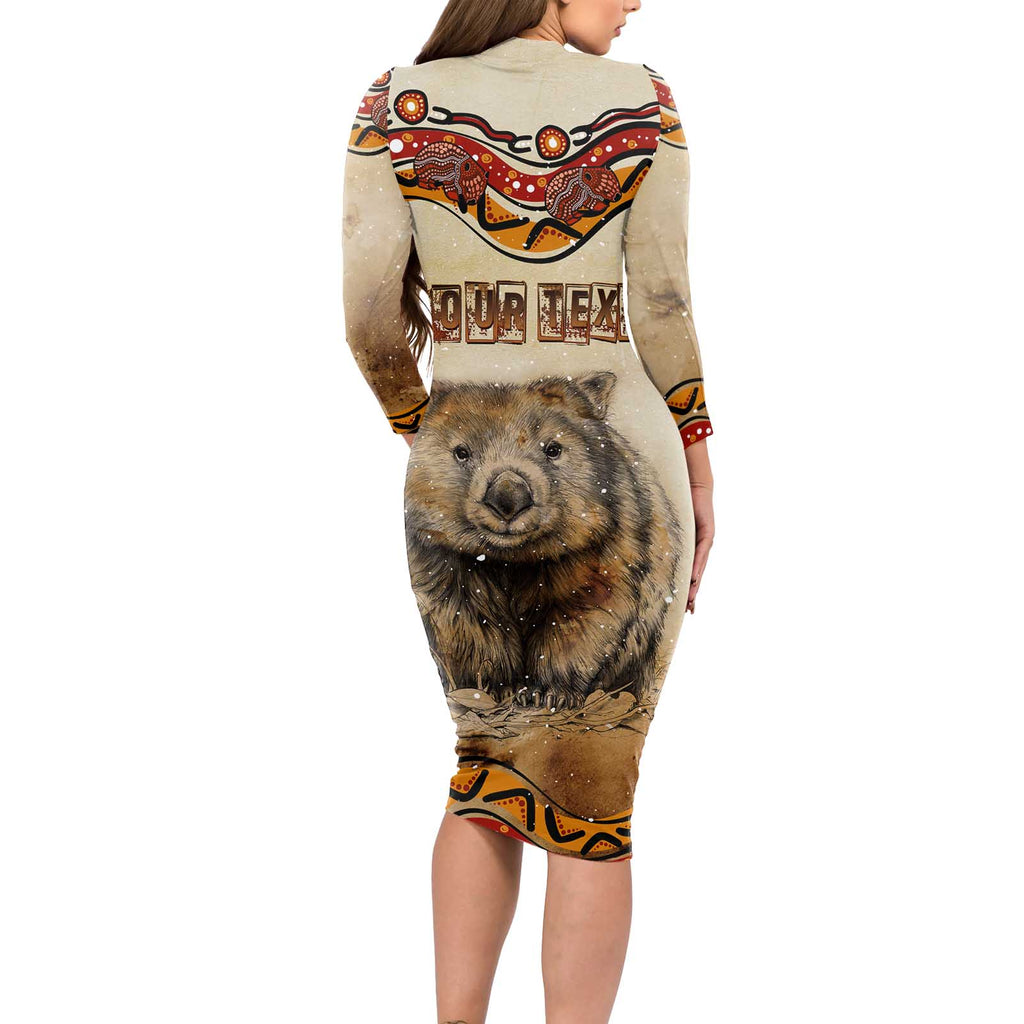 I Love Wombat Long Sleeve Bodycon Dress Australian Aboriginal Art