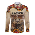 I Love Wombat Long Sleeve Button Shirt Australian Aboriginal Art