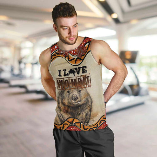 I Love Wombat Men Tank Top Australian Aboriginal Art
