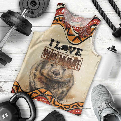 I Love Wombat Men Tank Top Australian Aboriginal Art