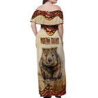I Love Wombat Off Shoulder Maxi Dress Australian Aboriginal Art