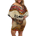 I Love Wombat Off Shoulder Short Dress Australian Aboriginal Art