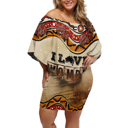 I Love Wombat Off Shoulder Short Dress Australian Aboriginal Art